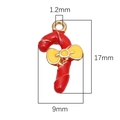 Macro view of red enamel candy cane charm with yellow bow and 17mm gold hanging loop - Christmas Candy Cane Style(#4) / 1 Piece/Pack (9x17mm, Hole Diameter 1.2mm)
