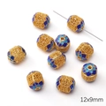 Set of 10 golden hollow enamel beads with blue floral patterns for DIY jewelry 12x9mm - Six-Leaf Barrel Bead / 12x9mm (1 Piece/Pack) / Blue