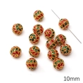 10mm sphere alloy cloisonne beads with red and green enamel leaf design for DIY jewelry - Leaf Round Ball Bead / 10mm (1 Piece) / Red and Green