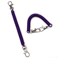 Purple spiral spring keychain lanyard with silver metal swivel hooks in dual states - Double Clasp (FKY118-02) / Dark Purple