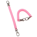 Set of two pink plastic spiral spring keychains with silver metal lobster clasps - Double Clasp (FKY118-02) / Pink