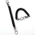 Elastic black PU spring keychain coil with dual silver lobster clasps for anti-lost use - Double Clasp (FKY118-02) / Black