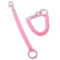 Two pieces of pink plastic spiral spring keychains with metal lobster claw clasps - Card Ring (FKY118-03) / Pink