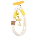 White and yellow braided wrist strap for phone with star and cloud charms and card pad - Beige & Yellow + Yellow Cloud (1 Set/Pack)