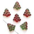 Perline in vetro albero di Natale con glitter rosso e verde per creazioni gioielli fai da te - 15x16mm Foro 1mm (10 pezzi/confezione) / Rosso e Verde