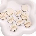 Set of hexagonal wooden pendants with wander engraving and heart patterns for DIY crafts - Wander Style (#02) / 5 Pieces/Pack (26x23mm)