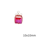 Red crystal gift box charm 10x10mm with gold wire bow for DIY jewelry making - Gift Box / 10x10mm (1 Piece) / Red