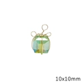 10x10mm yellow-green gradient crystal pendant with golden wire wrap for DIY jewelry making - Gift Box / 10x10mm (1 Piece) / Green