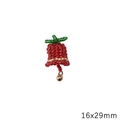 Handmade beaded red bell charm with green leaf accents and gold bead trim for DIY jewelry - Bell / 16x29mm (1 Piece) / Red