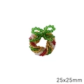 Green and red crystal beaded Christmas wreath pendant with bow, size 25x25mm - Flower Garland / 25x25mm (1 Piece/Pack) / Red and Green