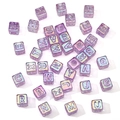 Perline a cubo con lettere 12mm in acrilico viola trasparente con effetto olografico DIY - Lettere Casuali 12x12mm Foro Circa 6,7mm (10 Pezzi/Confezione) / Viola Chiaro