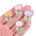 Acrylic tulip charms with smiley faces for DIY jewelry making in four vibrant colors - Flower Style