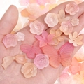 Frosted acrylic macaron flower and butterfly charms for DIY jewelry making - 20g per Pack / Orange Pink Series
