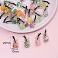 Miniature resin fruit drink pendants for DIY jewelry making, 26mm charms with metal rings - Fruit Cup Black Straw Style / Set of 6