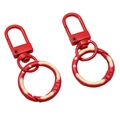 Paar rote Legierung Karabinerhaken mit pink und gelb gepunktetem Donut Deko-Ring Motiv - Gesamtlänge ca. 52 mm Schnallengröße 12 x 32 mm Federverschluss-Außendurchmesser 24 mm Dicke ca. 3 mm / 1 Stück / Rot
