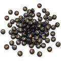 Black acrylic flat round bead with golden letter F for DIY jewelry making and crafts - 4x7mm (Aperture Approx 1mm) Black With Gold Letters 50 Pieces/Pack / Letter F