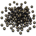 Flat round black acrylic beads with gold letter K for DIY bracelet and jewelry making - 4x7mm (Aperture Approx 1mm) Black With Gold Letters 50 Pieces/Pack / Letter K