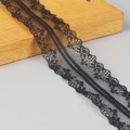 Black polyester lace ribbon with scalloped edges for DIY crafts and hair accessories - Black