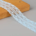 Light blue polyester lace trim with hollow floral pattern and wavy edges for DIY crafts - Light Blue