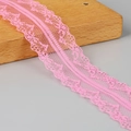 Pink polyester lace trim with delicate mesh embroidery and scalloped edges for DIY crafts - Light Rose Red