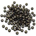 Flat round 4x7mm black acrylic beads with golden letter S for DIY jewelry making - 4x7mm (Aperture Approx 1mm) Black With Gold Letters 50 Pieces/Pack / Letter S