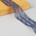Navy blue polyester lace trim with intricate floral hollow design for DIY sewing projects - Navy Blue