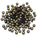 Black acrylic flat round beads with gold letter W for DIY jewelry making and crafts - 4x7mm (Aperture Approx 1mm) Black With Gold Letters 50 Pieces/Pack / Letter W