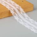 Detailed white polyester lace trim ribbon with floral patterns for DIY jewelry making - White