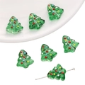 Green glass Christmas tree beads with colorful hand-painted dots for DIY jewelry - Green Christmas Tree / 15x16mm / Hole approx 1mm (1 Piece/Pack)