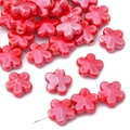 Vibrant red five-petal flower ceramic beads with glossy glaze for DIY jewelry making - 10 Pieces Pack / Red