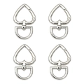 Set of four heart shaped swivel lobster clasps in polished silver alloy finish - 27mm x 44mm (2 Pieces/Pack) / White Gold