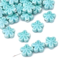 Light blue ceramic flower beads with five petals and central hole for DIY jewelry making - 10 Pieces Pack / Malachite green