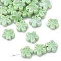 Light green ceramic flower bead for DIY jewelry with glossy glaze and five petals - 10 Pieces Pack / Green