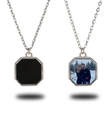 Macro detail of custom octagonal photo necklace in polished stainless steel for gifts - Silver (DZHC01S)