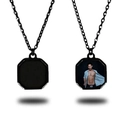 Customizable black octagonal titanium steel pendant showing original and photo insert effect - Black (DZHC01B)