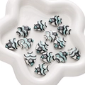 Hand-painted ceramic tropical fish beads with black, white, and blue stripes for DIY jewelry - 21x17mm, 1 Piece/Pack / Black & White
