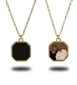 Macro detail of geometric octagon photo locket necklace in polished gold finish - Gold (DZHC01G)