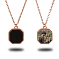 Octagonal rose gold locket necklace with personalized photo pendant on a cross chain - Rose Gold (DZHC01R)