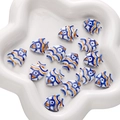 Hand-painted blue and orange tropical fish ceramic beads for DIY jewelry making - 21x17mm, 1 Piece/Pack / White And Royal Blue