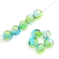 Perle in vetro artigianale con sfumatura blu-verde e motivo a spirale interna - 14mm (1 Pezzo/Confezione) / Righe Blu Verde