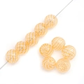 Perle di vetro vuote dipinte a mano con spirale gialla per creazione di gioielli - 14mm (1 Pezzo/Confezione) / Righe Arancioni e Bianche