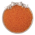 Perles de verre orange pour bijoux présentées dans un plateau argenté décoré - Rouge Orangé