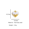 Golden stainless steel heart pendant with white enamel drip design, 16.7mm size - White Heart Pendant (HP0033G04) / White
