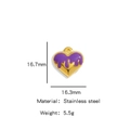 Golden stainless steel heart pendant with purple melting enamel finish for DIY jewelry - Purple