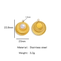 18K gold plated stainless steel sunburst pendant with pearl inlay showing front and back - Sun Texture Round (HP0036G06)