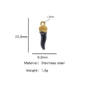 Ciondolo cornicello portafortuna nero in acciaio inox con punta dorata, misura 20,8 mm - Nero