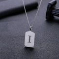 Minimalistische zilveren roestvrijstalen ketting met rechthoekige holle hanger en letter I - Letter I Hol Ontwerp (HP0046SI)