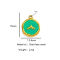 18k gold plated stainless steel whale tail pendant with green enamel, 16mm size - Green