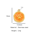 Orange stainless steel dog paw charm with gold plating for DIY jewelry making - Orange