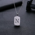 Minimalistische zilveren roestvrijstalen ketting met rechthoekige letter N-hanger - Letter N Hol Ontwerp (HP0046SN)